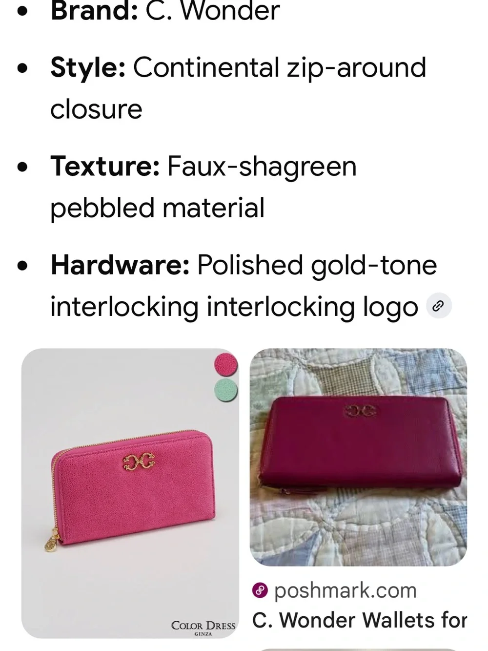 C. Wonder Fuchsia Zip-Around Wallet with Gold Logo